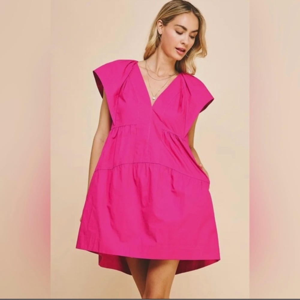 Pinch Cotton Ruffle Short Mini Dress Sz M Fuchsia Pink Boho Coquette Feminine